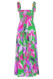 Fashion Street Dot Patchwork Spaghetti Strap Printed Dresses
