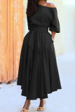 Fashion Elegant Solid With Belt Oblique Collar Waist Skirt Dresses