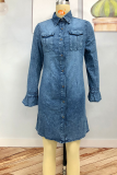 Casual Street Solid Buckle Turndown Collar Dresses