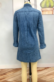 Casual Street Solid Buckle Turndown Collar Dresses