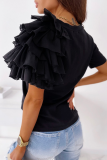 Casual Solid Patchwork Flounce O Neck T-Shirts