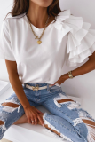 Casual Solid Patchwork Flounce O Neck T-Shirts