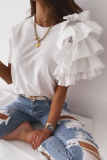 Casual Solid Patchwork Flounce O Neck T-Shirts
