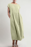 Fashion Vintage Solid Patchwork O Neck A Line Dresses