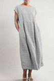 Fashion Vintage Solid Patchwork O Neck A Line Dresses