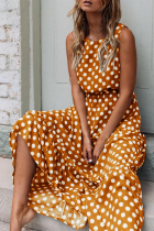 Fashion Street Polka Dot Patchwork O Neck A Line Dresses