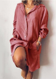 Casual Simplicity Solid Buckle Shirt Collar Dresses