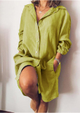 Casual Simplicity Solid Buckle Shirt Collar Dresses