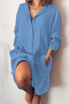 Casual Simplicity Solid Buckle Shirt Collar Dresses
