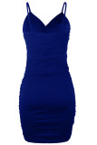 Fashion Sexy Solid Fold V Neck Wrapped Skirt Dresses