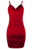 Fashion Sexy Solid Fold V Neck Wrapped Skirt Dresses