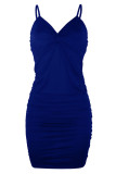 Fashion Sexy Solid Fold V Neck Wrapped Skirt Dresses