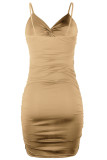 Fashion Sexy Solid Fold V Neck Wrapped Skirt Dresses