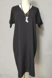Fashion Casual Solid Hollowed Out V Neck A Line Dresses