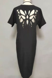 Fashion Casual Solid Hollowed Out V Neck A Line Dresses