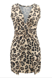 Fashion Elegant Leopard Fold V Neck A Line Dresses