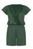 Fashion Casual Solid Patchwork V Neck Loose Rompers