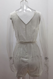 Casual Solid Buckle With Belt Straight Rompers