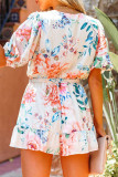 Fashion Casual Print Patchwork V Neck Loose Rompers