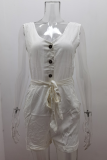 Casual Solid Buckle With Belt Straight Rompers