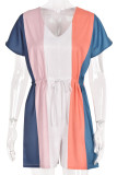 Fashion Casual Striped Patchwork V Neck Loose Rompers