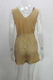 Casual Solid Buckle With Belt Straight Rompers