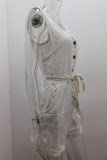 Casual Solid Buckle With Belt Straight Rompers