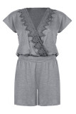 Fashion Casual Solid Patchwork V Neck Loose Rompers