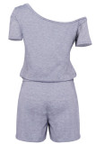 Fashion Casual Solid Draw String Oblique Collar Loose Rompers