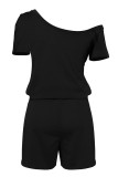 Fashion Casual Solid Draw String Oblique Collar Loose Rompers