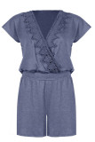 Fashion Casual Solid Patchwork V Neck Loose Rompers