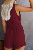 Casual Solid Buckle With Belt Straight Rompers