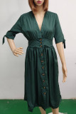 Casual Elegant Buckle Knotted V Neck Dresses