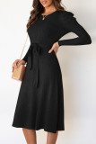 Fashion Casual Solid Patchwork O Neck A Line Dresses