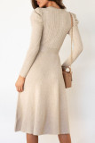 Fashion Casual Solid Patchwork O Neck A Line Dresses