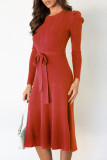 Fashion Casual Solid Patchwork O Neck A Line Dresses