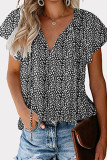 Casual Print Patchwork Frenulum V Neck Tops