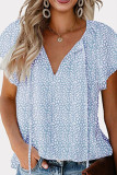 Casual Print Patchwork Frenulum V Neck Tops