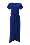 Fashion Casual Solid Frenulum O Neck Irregular Dresses