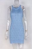 Sexy Solid Hollowed Out Halter Pencil Skirt Dresses