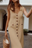 Casual Solid Pocket Buckle Turndown Collar A Line Dresses