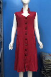 Casual Solid Pocket Buckle Turndown Collar A Line Dresses
