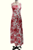 Fashion Sweet Print Patchwork Spaghetti Strap A Line Dresses