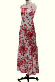 Fashion Sweet Print Patchwork Spaghetti Strap A Line Dresses