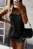 Casual Solid Draw String Backless Strapless Dresses
