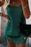 Casual Solid Draw String Backless Strapless Dresses