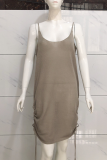 Casual Solid Draw String Backless Strapless Dresses