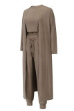 Casual Solid Patchwork O Neck Long Sleeve Three Pieces