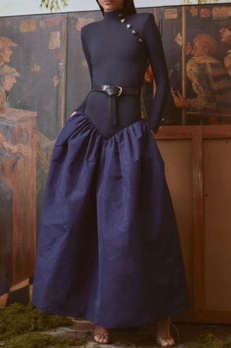 Elegant Gradient Without Belt Contrast Turtleneck A Line Dresses