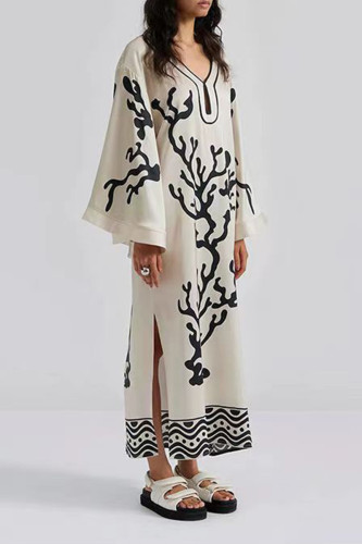 Casual Floral Slit V Neck Printed Dresses